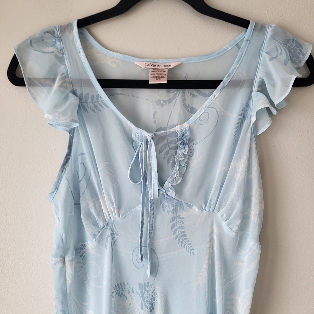 La Vie En Rose Elegant Blue Sheer Sleeveless Maxi Sleep Gown - Picture 3 of 10